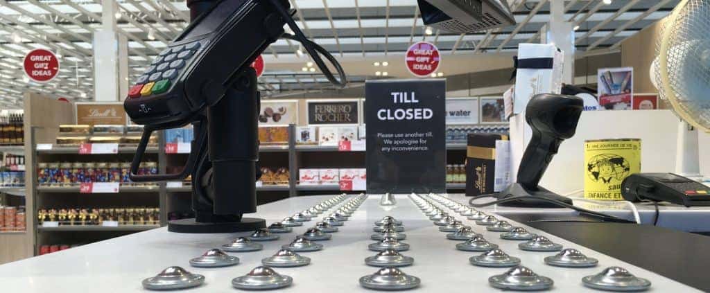 Retail checkout using ball transfer units