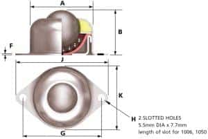 1006 ball transfer unit dimensions side and top view