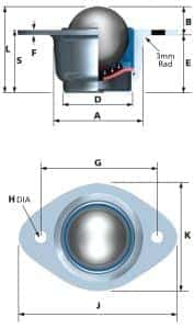 1702 ball transfer unit dimensions side and top view