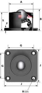 6025-3 ball transfer unit side and top dimensions